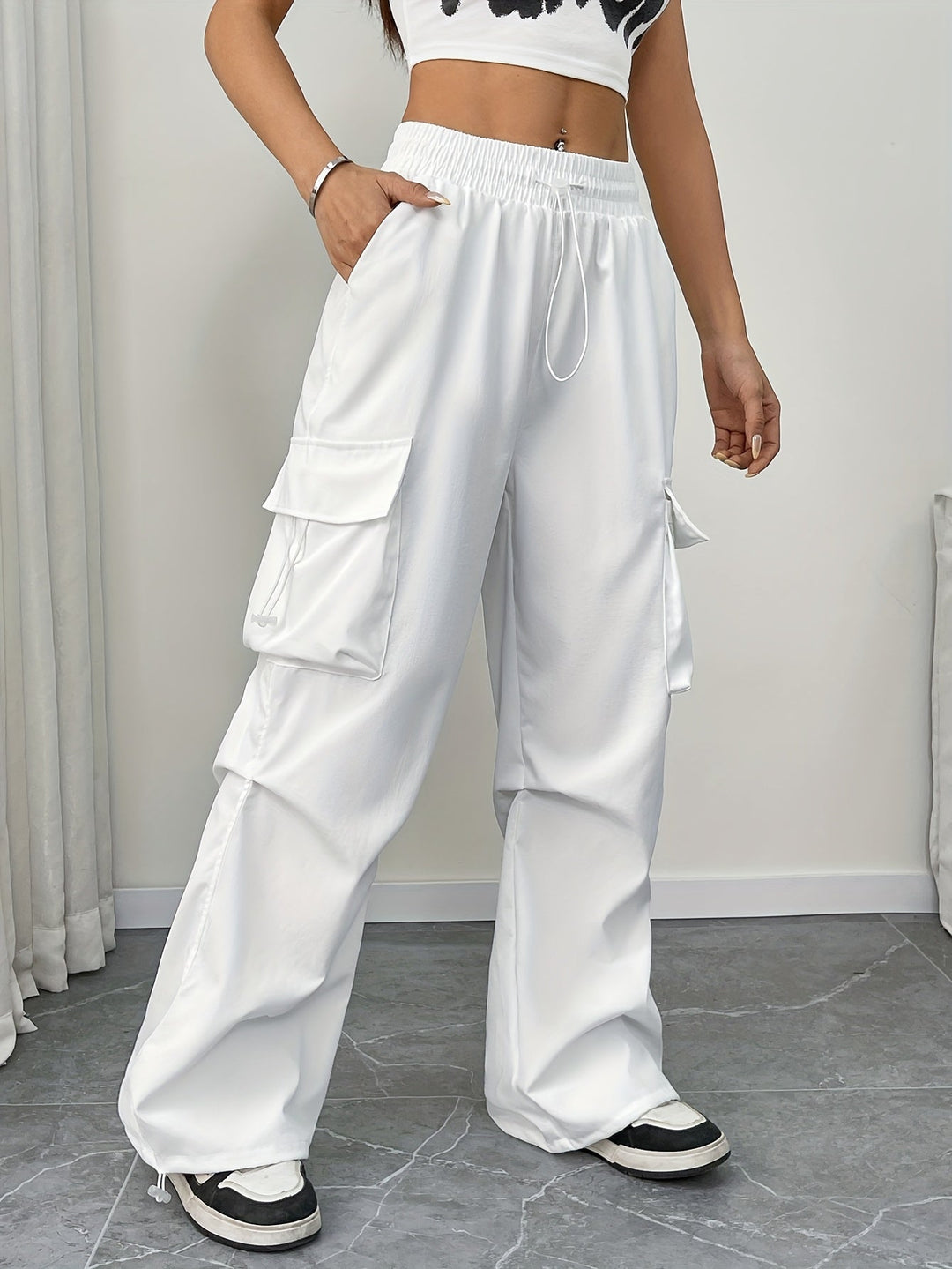 Caroline | Women's Wide Leg Cargo Pocket Drawstring Pants Luvy Boutique