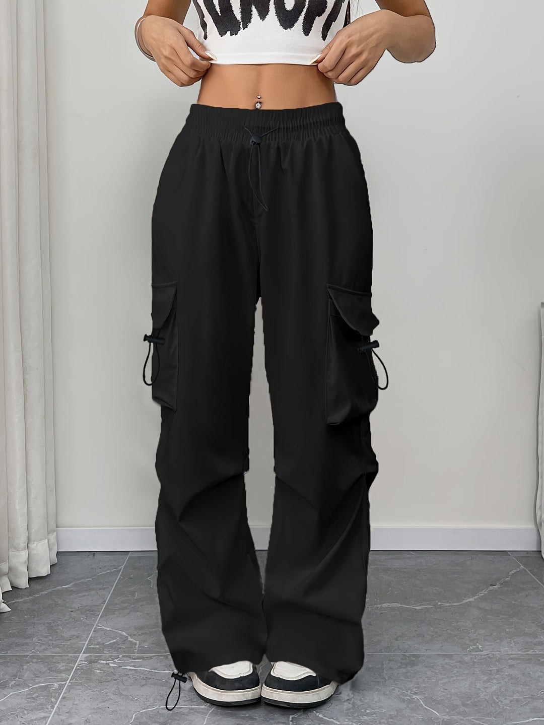 Caroline | Women's Wide Leg Cargo Pocket Drawstring Pants Luvy Boutique