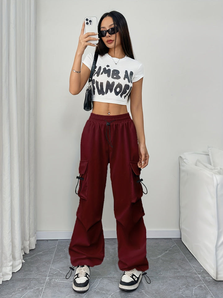 Caroline | Women's Wide Leg Cargo Pocket Drawstring Pants Luvy Boutique
