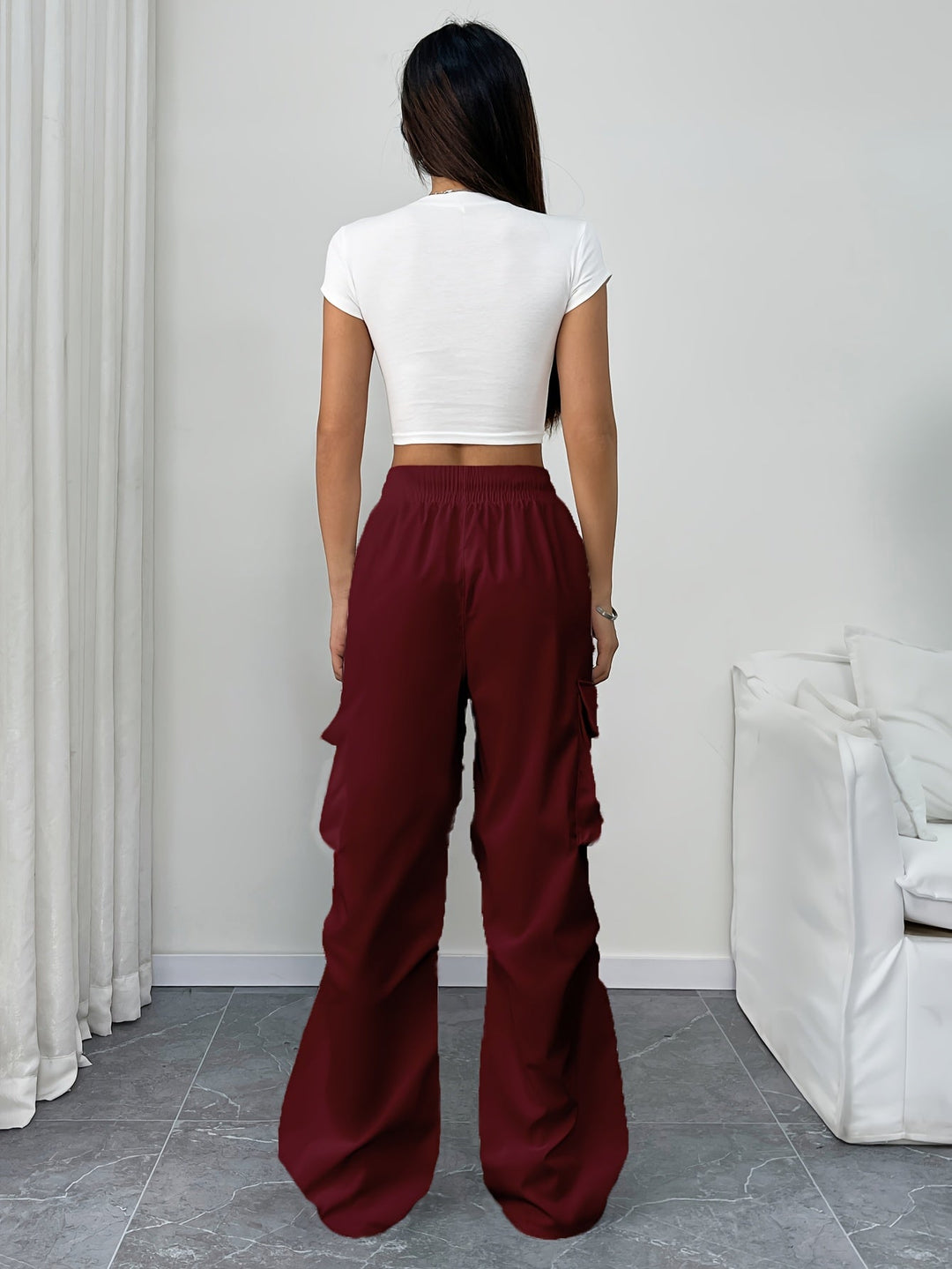 Caroline | Women's Wide Leg Cargo Pocket Drawstring Pants Luvy Boutique