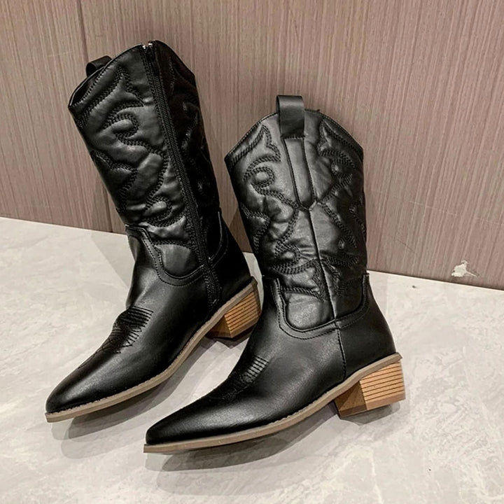 Women's Embroidered Western Cowboy Ankle Boots Block Heel