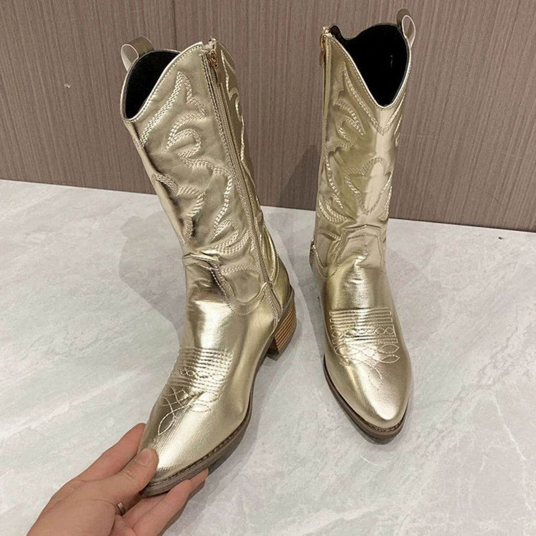 Women's Embroidered Western Cowboy Ankle Boots Block Heel