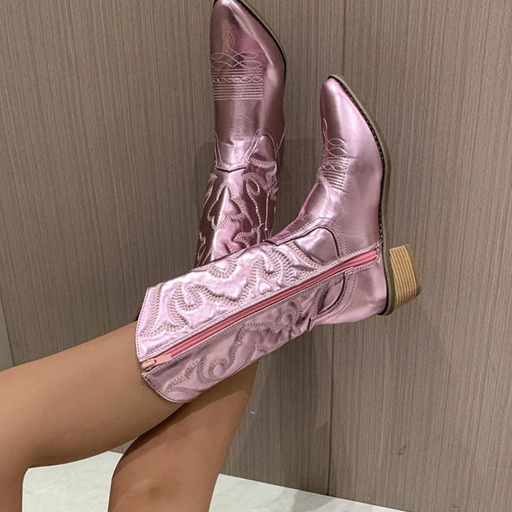 Women's Embroidered Western Cowboy Ankle Boots Block Heel