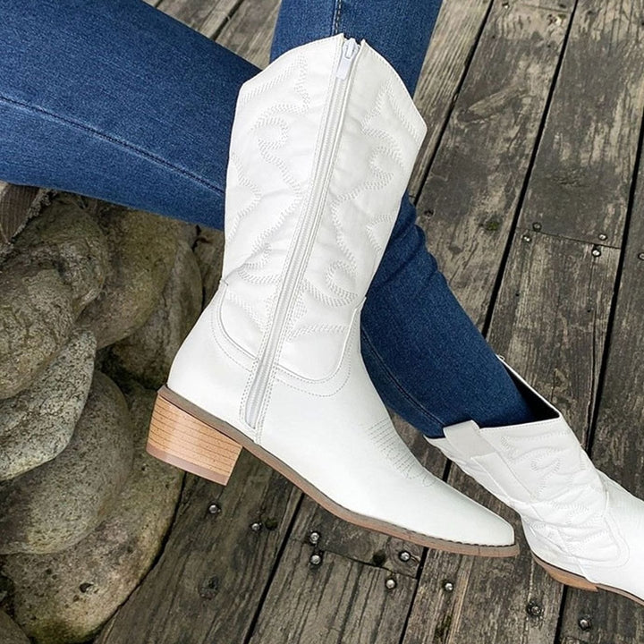 Women's Embroidered Western Cowboy Ankle Boots Block Heel