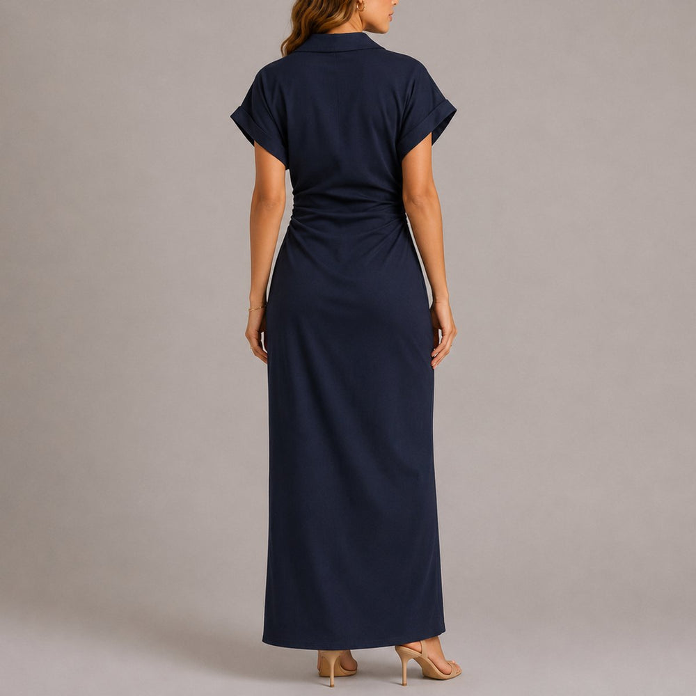 Women's Fall Wedding Guest Maxi Shirt Dress Ruched Waist