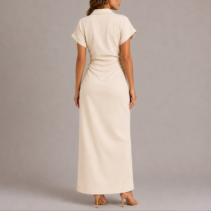 Women's Fall Wedding Guest Maxi Shirt Dress Ruched Waist
