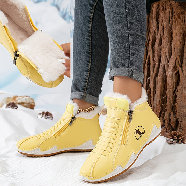 Women's Faux-Fur Lined Lace-Up Winter Ankle Boots Wide Toe Box - Yellow