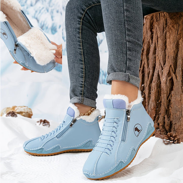 Women's Faux-Fur Lined Lace-Up Winter Ankle Boots Wide Toe Box - Blue