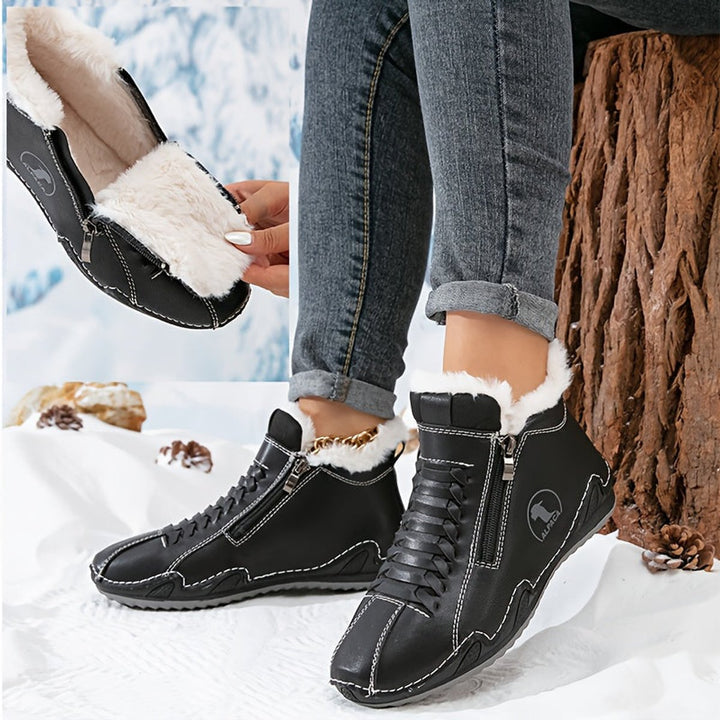 Women's Faux-Fur Lined Lace-Up Winter Ankle Boots Wide Toe Box