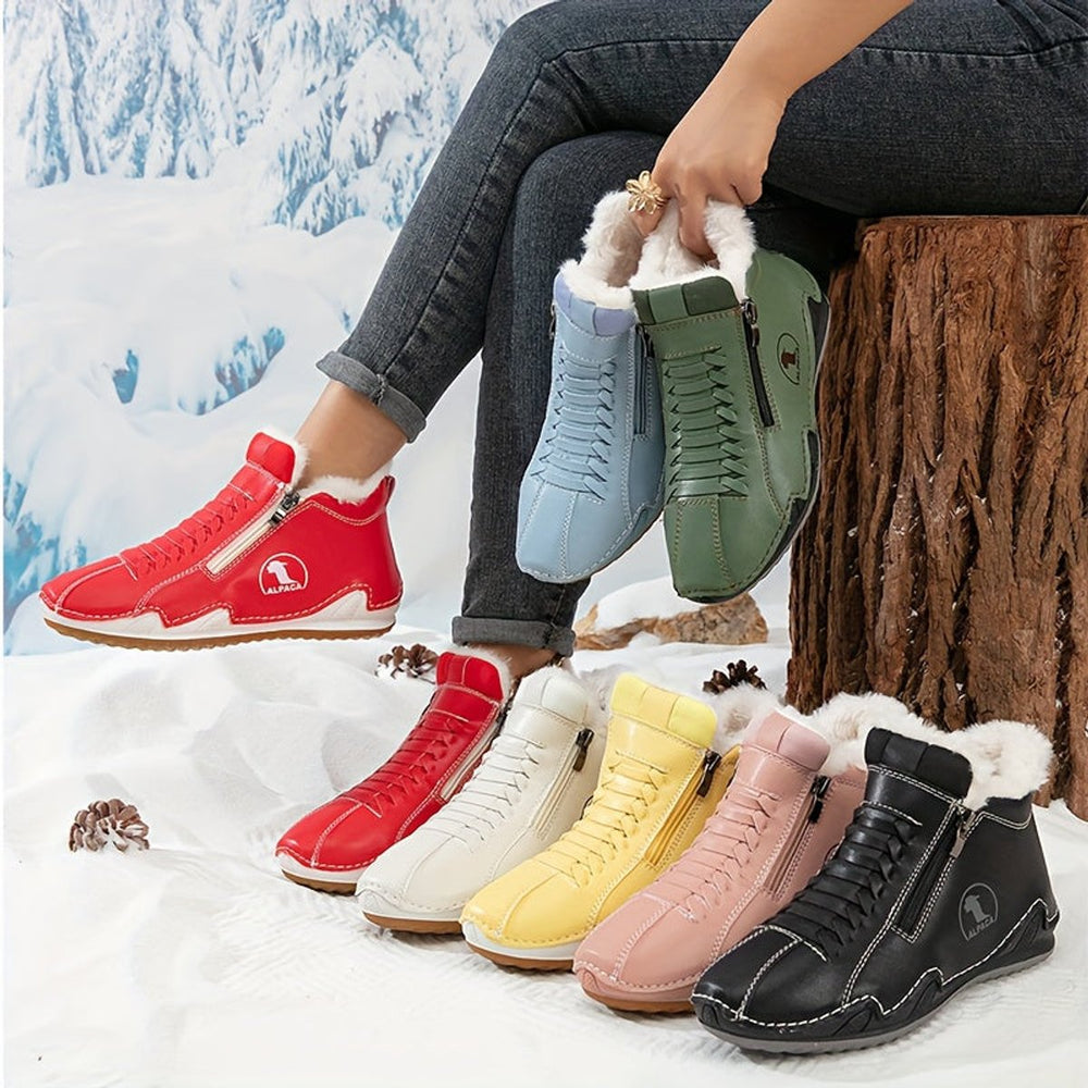 Women's Faux-Fur Lined Lace-Up Winter Ankle Boots Wide Toe Box
