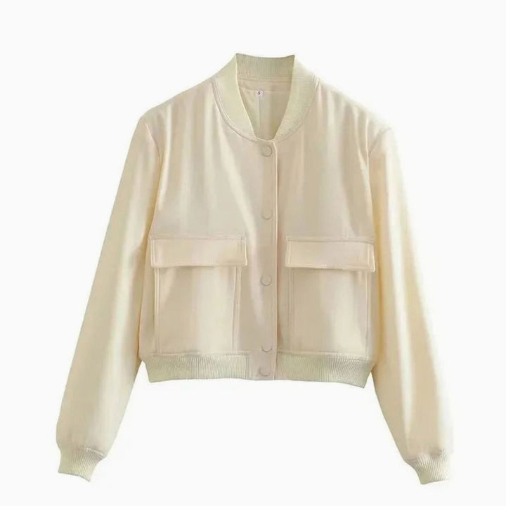 Women's Faux Leather Light Bomber Jacket Snap-Button Front Pockets