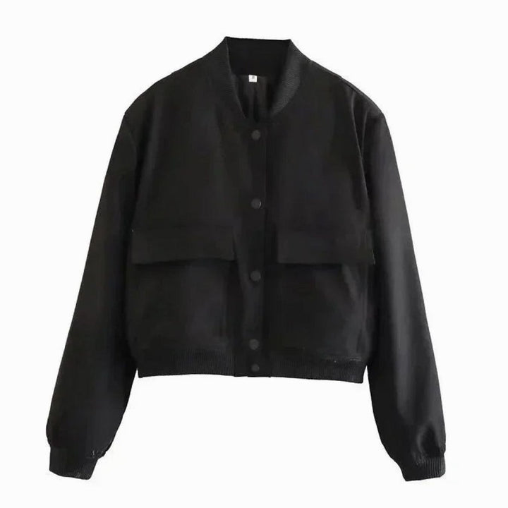 Women's Faux Leather Light Bomber Jacket Snap-Button Front Pockets
