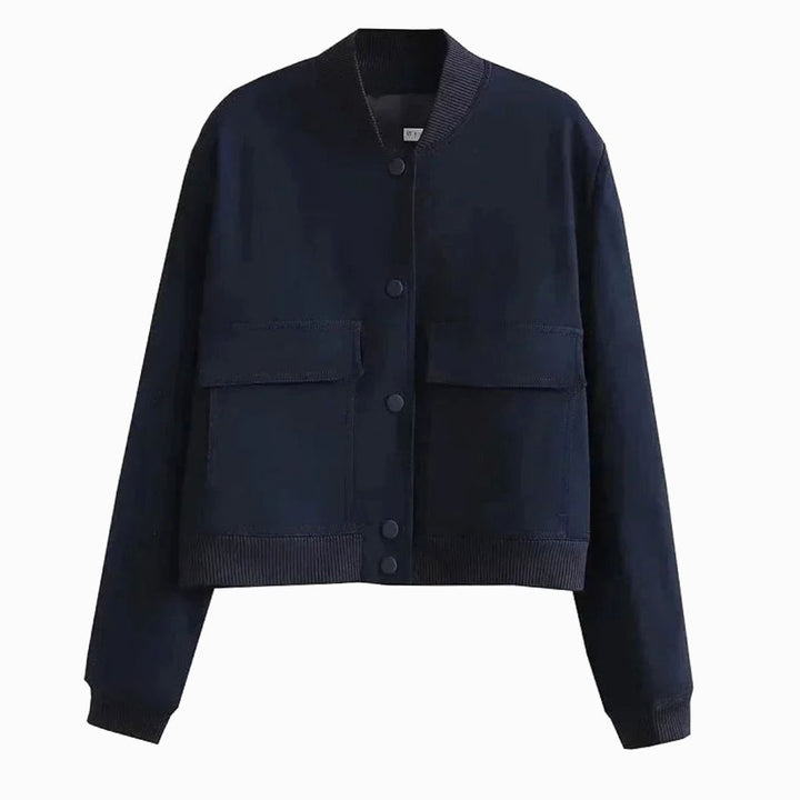 Women's Faux Leather Light Bomber Jacket Snap-Button Front Pockets