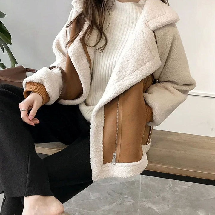 Women's Faux Shearling Suede Moto Coat
