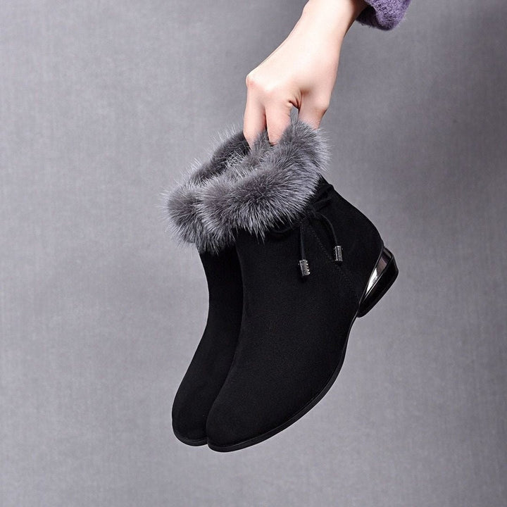 Women's Faux Suede Fur-Trim Flat Ankle Boots