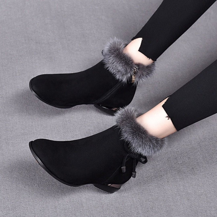 Women's Faux Suede Fur-Trim Flat Ankle Boots - Black