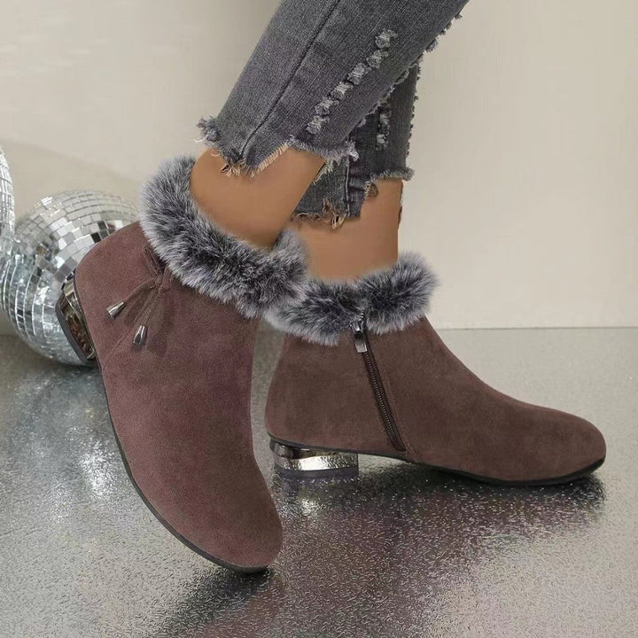 Women's Faux Suede Fur-Trim Flat Ankle Boots
