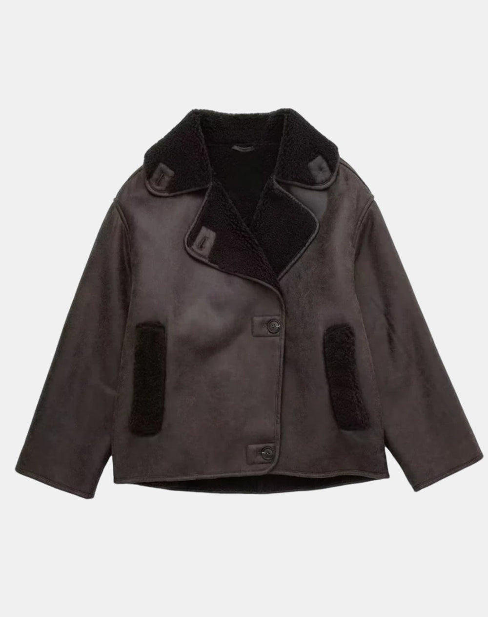Women's Faux Suede Sherpa-Lined Oversized Moto Jacket - Brown