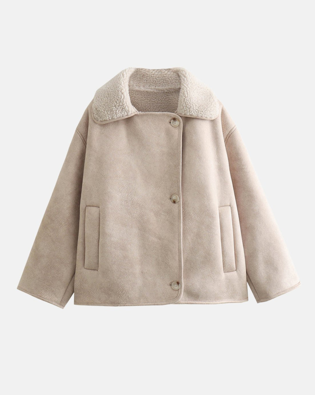 Women's Faux Suede Sherpa-Lined Oversized Moto Jacket - Beige
