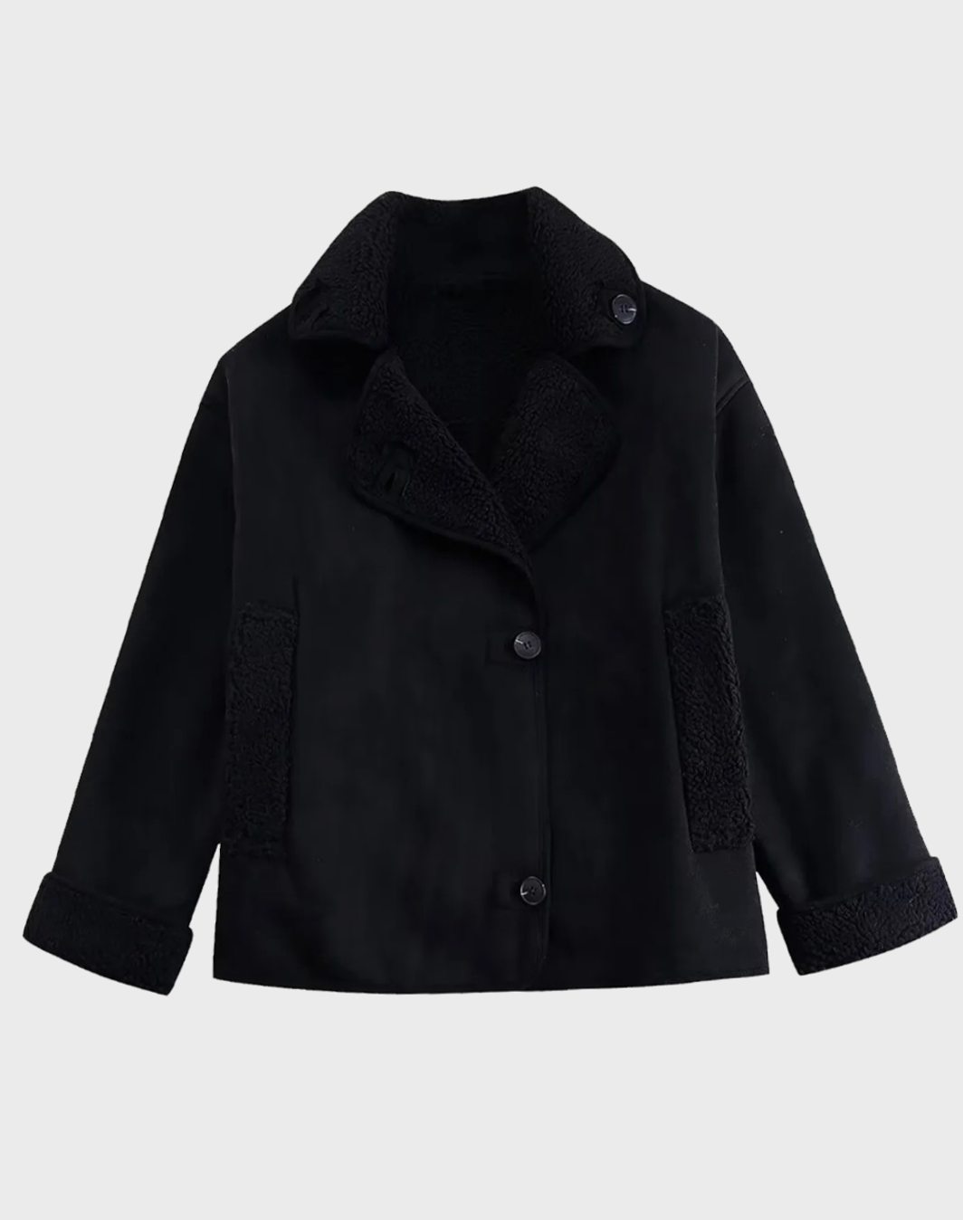 Women's Faux Suede Sherpa-Lined Oversized Moto Jacket - Black