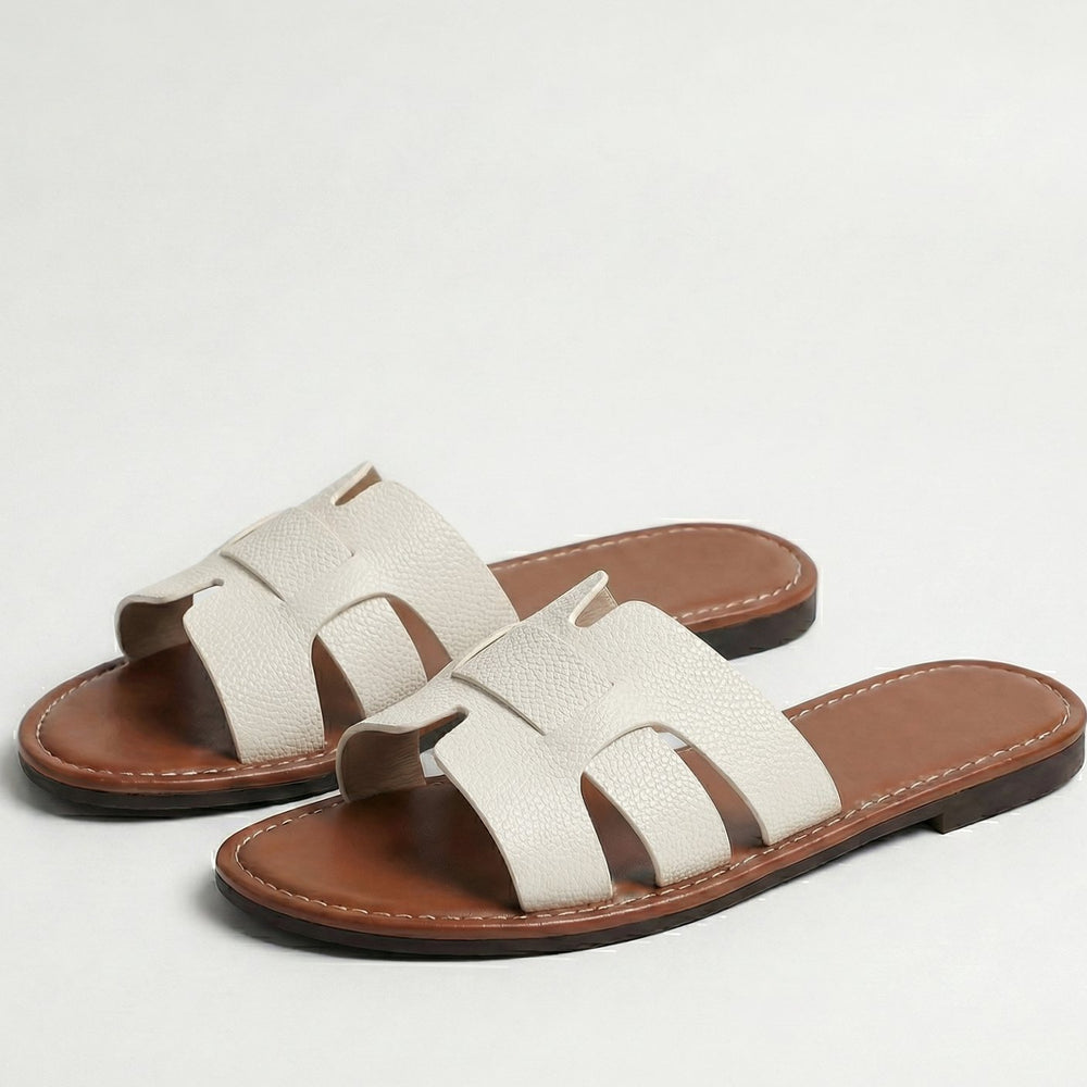 Women's Flat Slide Faux Leather Open-Toe Sandal Boots - Beige