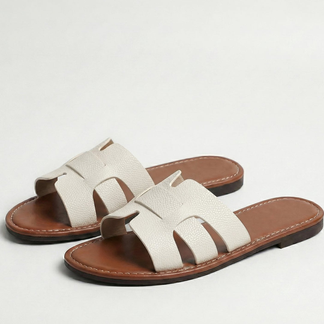 Women's Flat Slide Faux Leather Open-Toe Sandal Boots - Beige