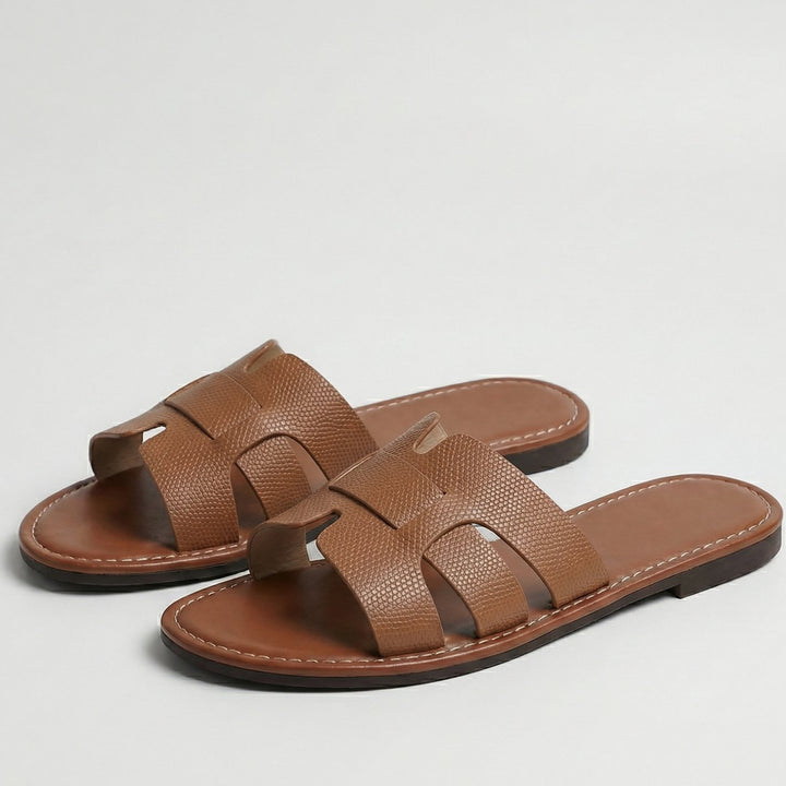Women's Flat Slide Faux Leather Open-Toe Sandal Boots - Brown