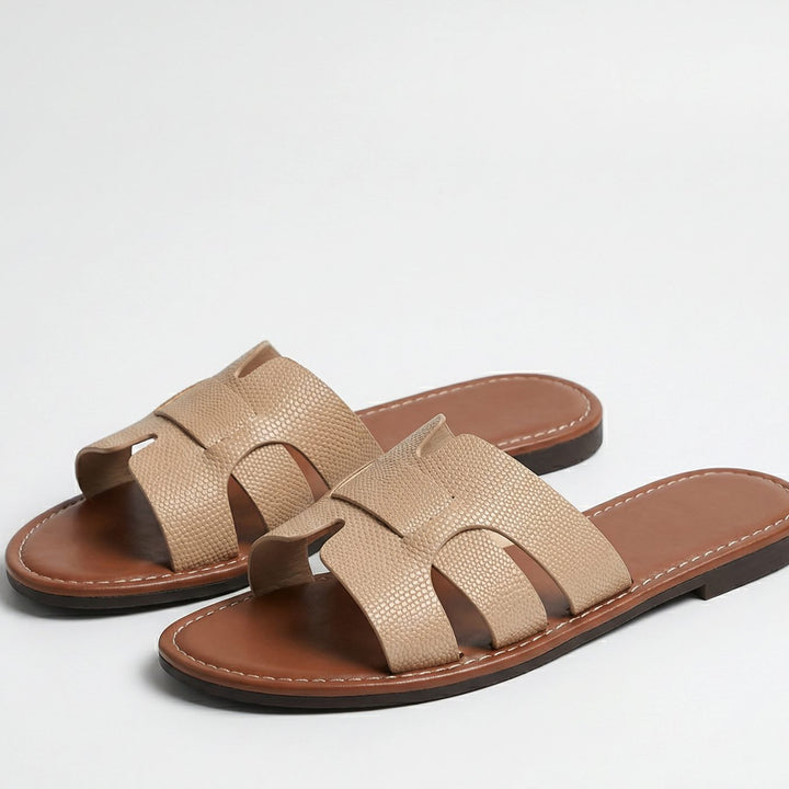 Women's Flat Slide Faux Leather Open-Toe Sandal Boots - Khaki