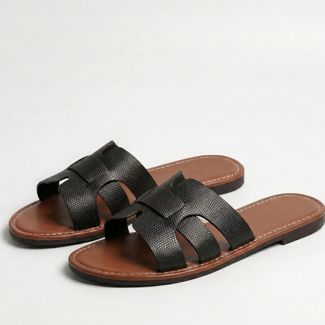 Women's Flat Slide Faux Leather Open-Toe Sandal Boots - Black
