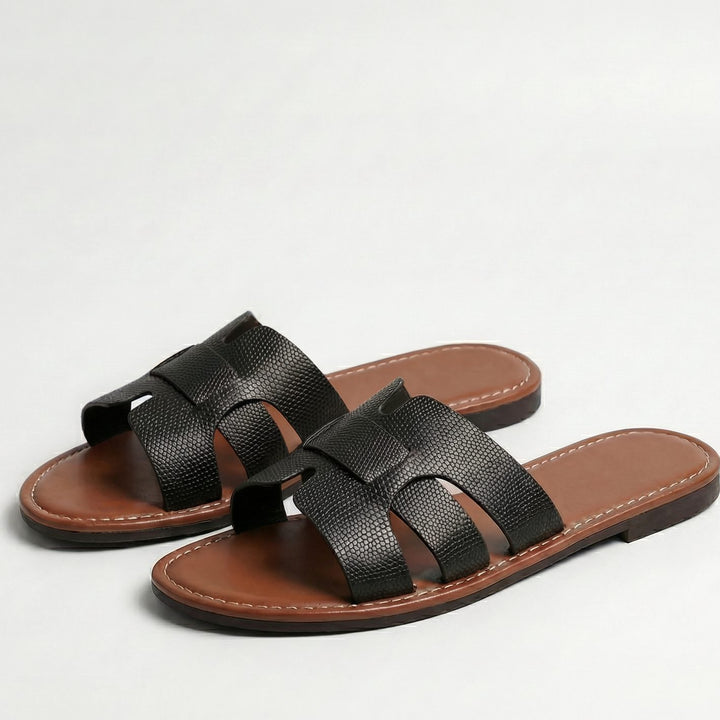Women's Flat Slide Faux Leather Open-Toe Sandal Boots - Black