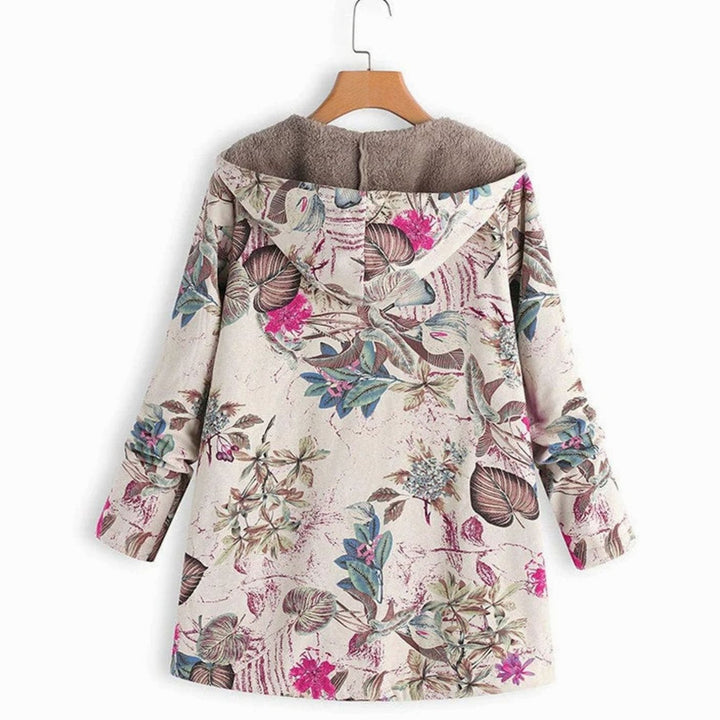 Women's Fleece-Lined Hooded Floral Coat Long Winter Jacket