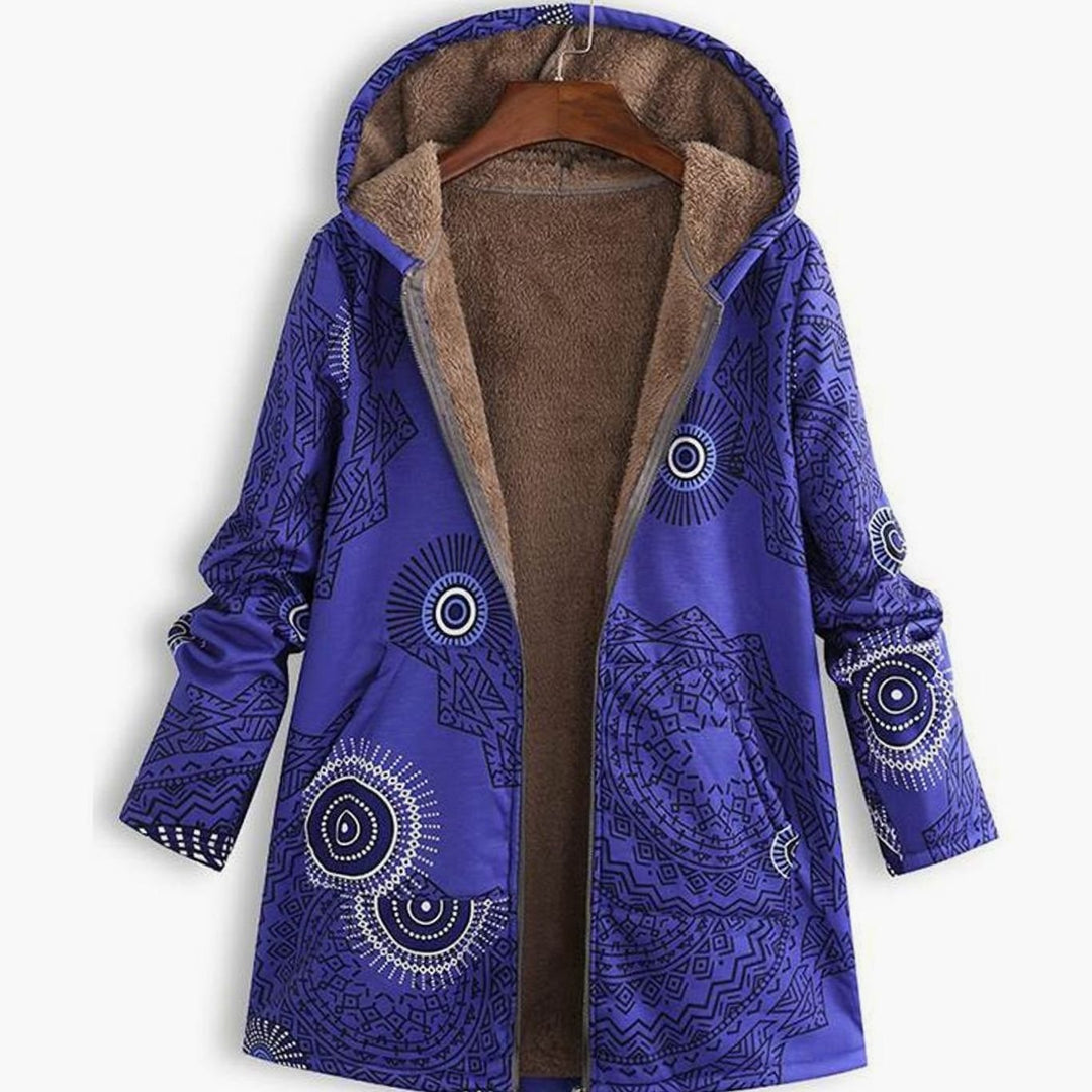 Women's Fleece-Lined Hooded Floral Coat Long Winter Jacket - Purple
