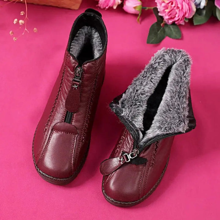 Women's Fleece-Lined Non-Slip Leather Ankle Boots