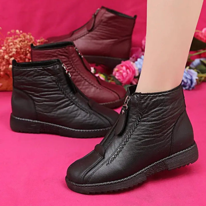 Women's Fleece-Lined Non-Slip Leather Ankle Boots