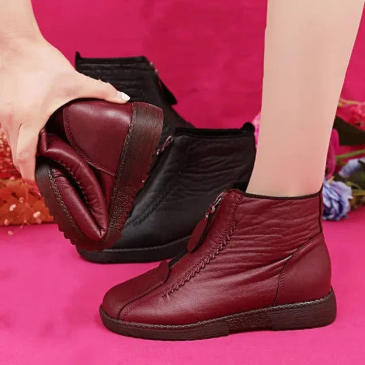 Women's Fleece-Lined Non-Slip Leather Ankle Boots
