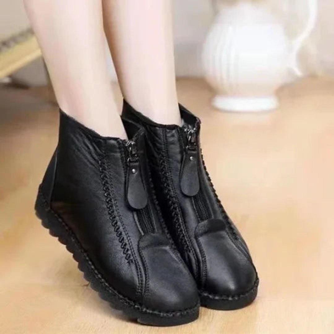 Women's Fleece-Lined Non-Slip Leather Ankle Boots