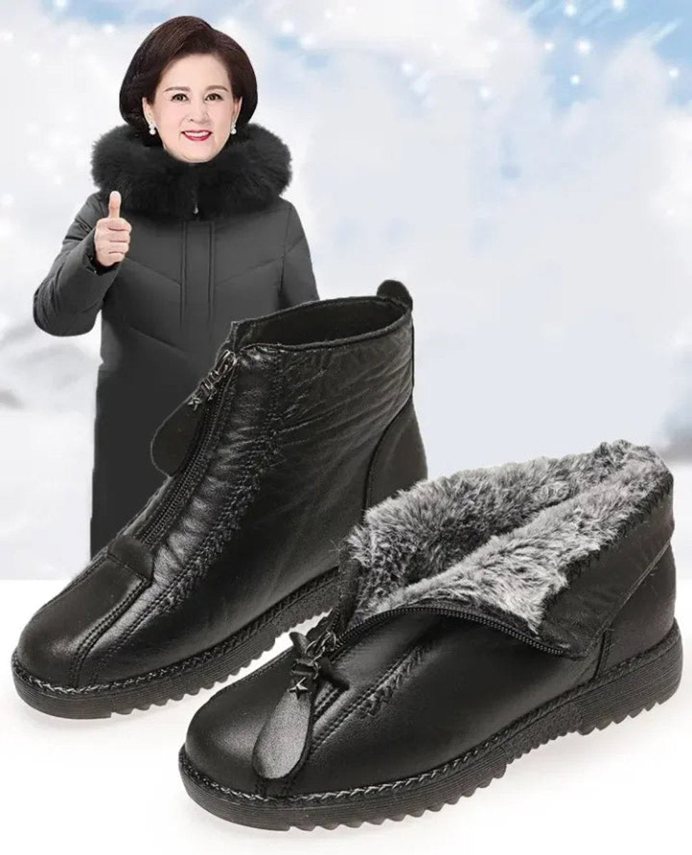 Women's Fleece-Lined Non-Slip Leather Ankle Boots