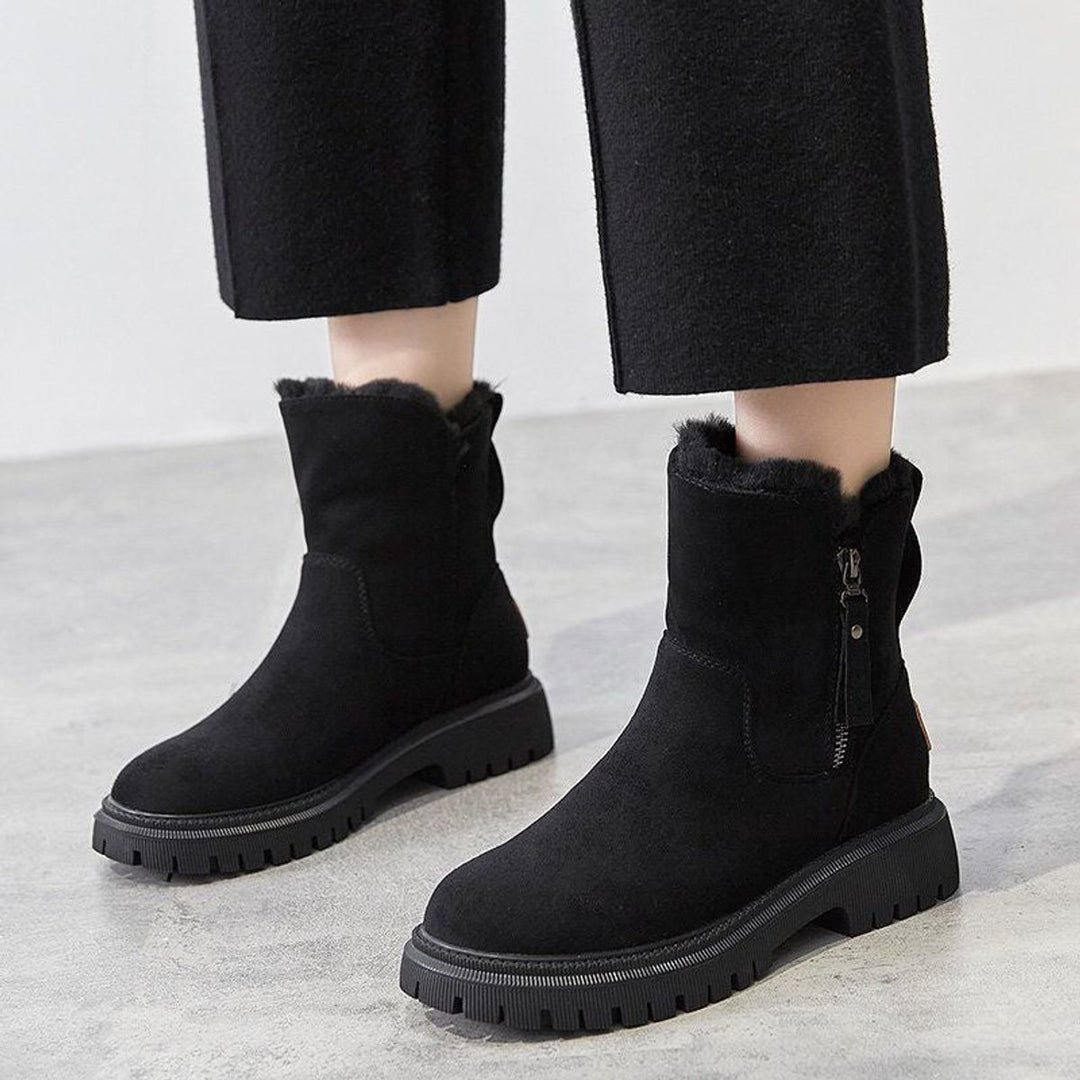 Women's Fleece-Lined Suede Slip-On Ankle Boots - Black