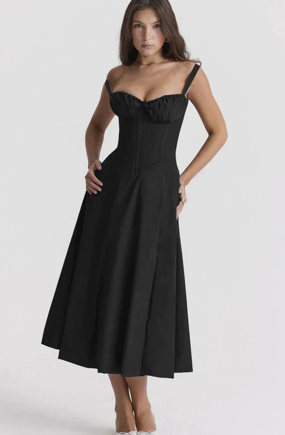 Women's Floral Bustier Midi Sundress Side Slit Flared Skirt