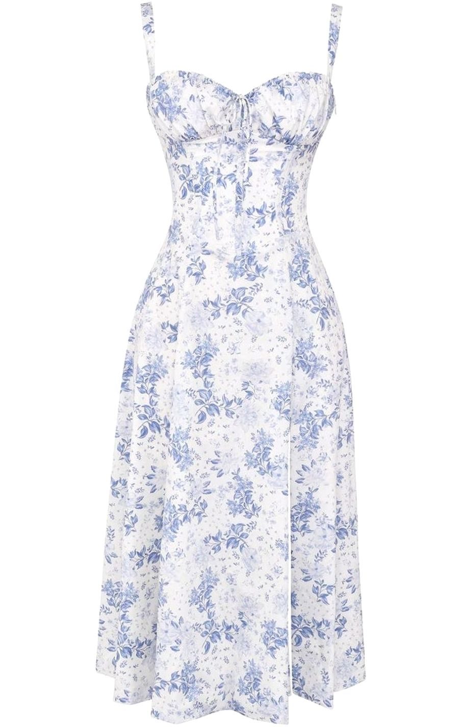 Women's Floral Bustier Midi Sundress Side Slit Flared Skirt