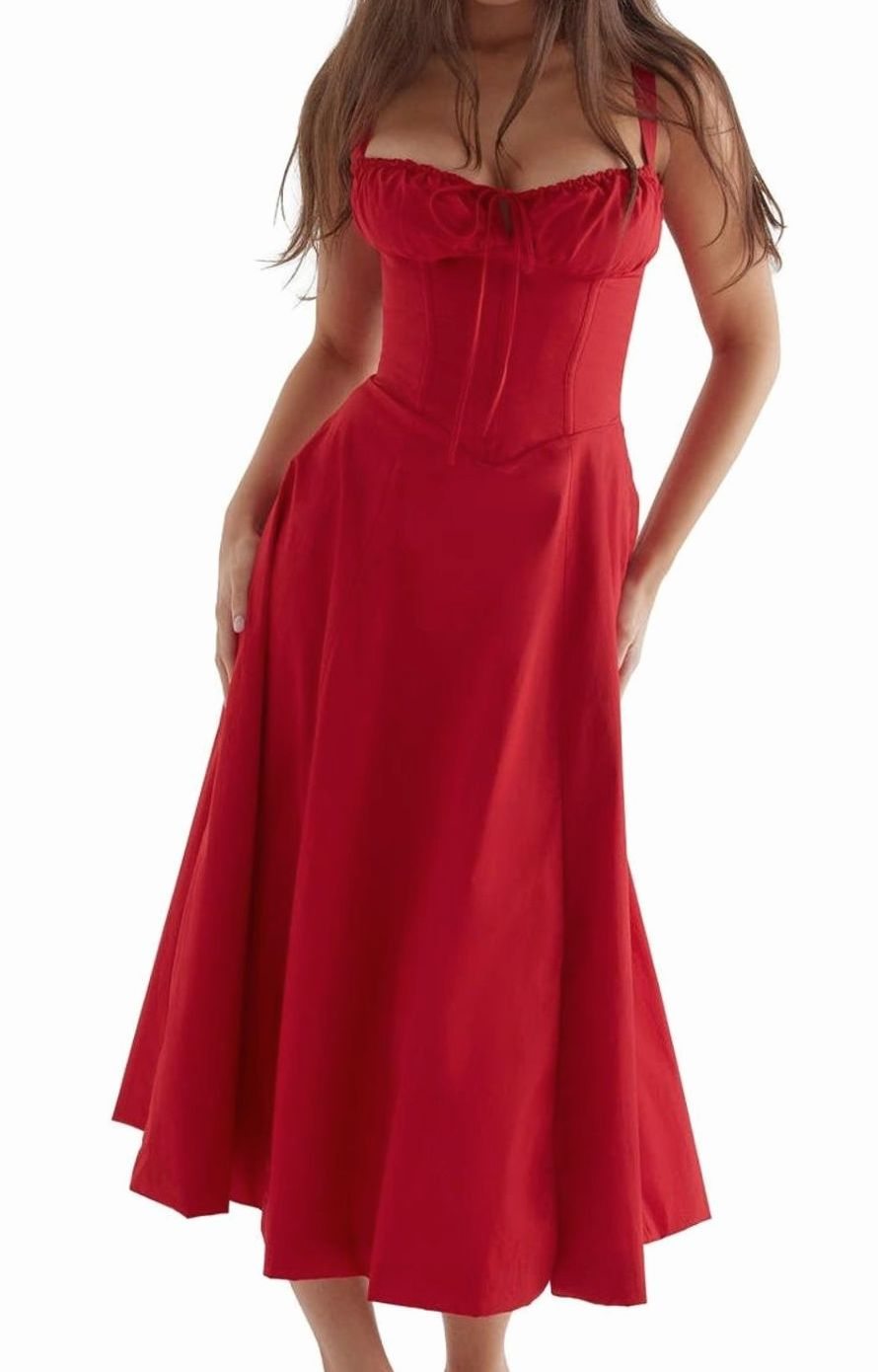 Women's Floral Bustier Midi Sundress Side Slit Flared Skirt