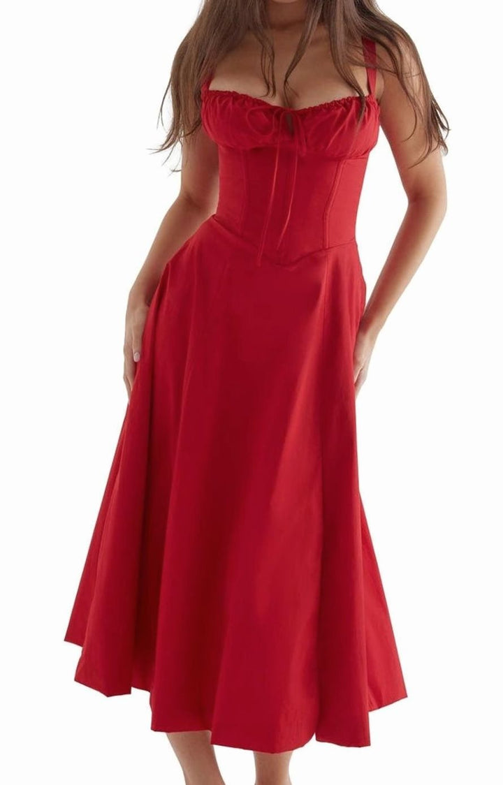 Women's Floral Bustier Midi Sundress Side Slit Flared Skirt