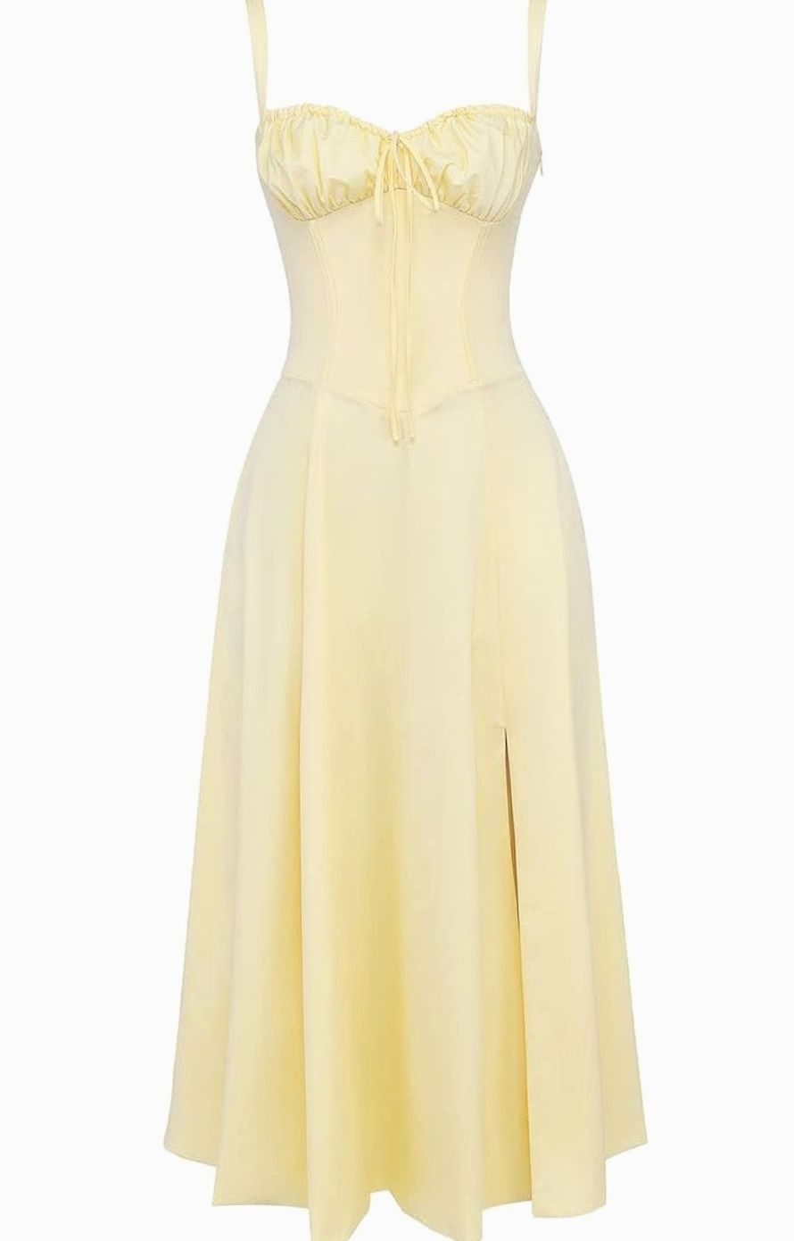 Women's Floral Bustier Midi Sundress Side Slit Flared Skirt