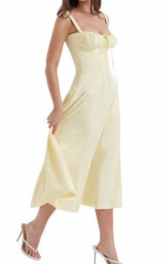 Women's Floral Bustier Midi Sundress Side Slit Flared Skirt