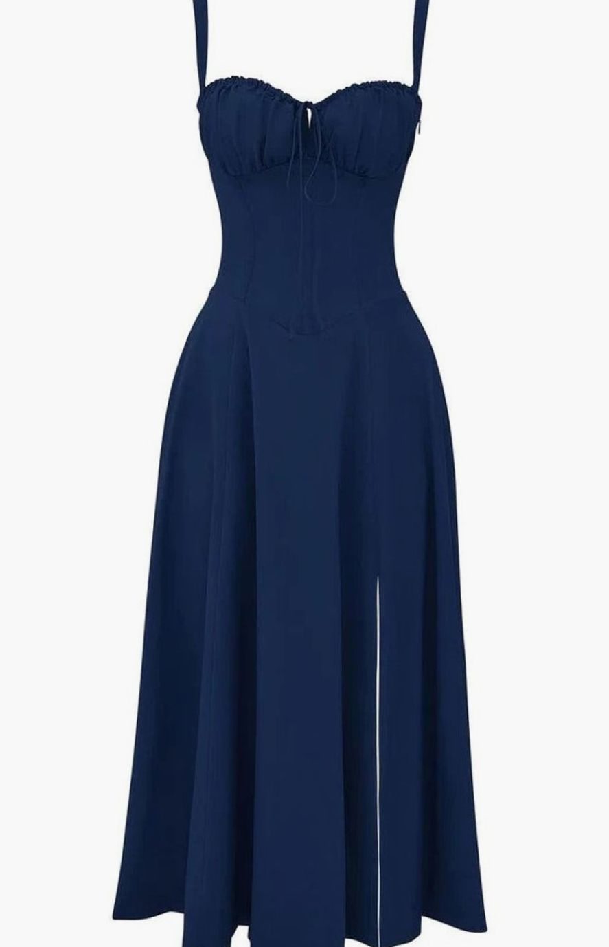 Women's Floral Bustier Midi Sundress Side Slit Flared Skirt