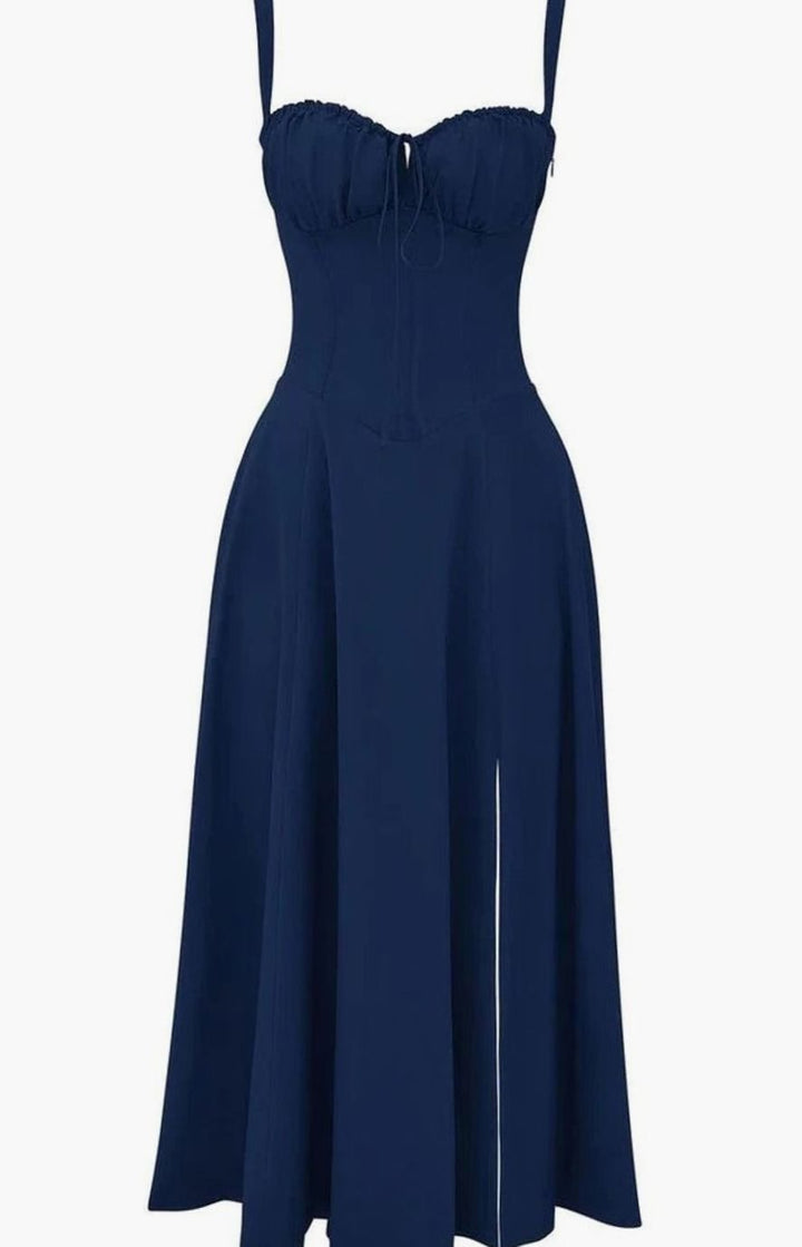 Women's Floral Bustier Midi Sundress Side Slit Flared Skirt