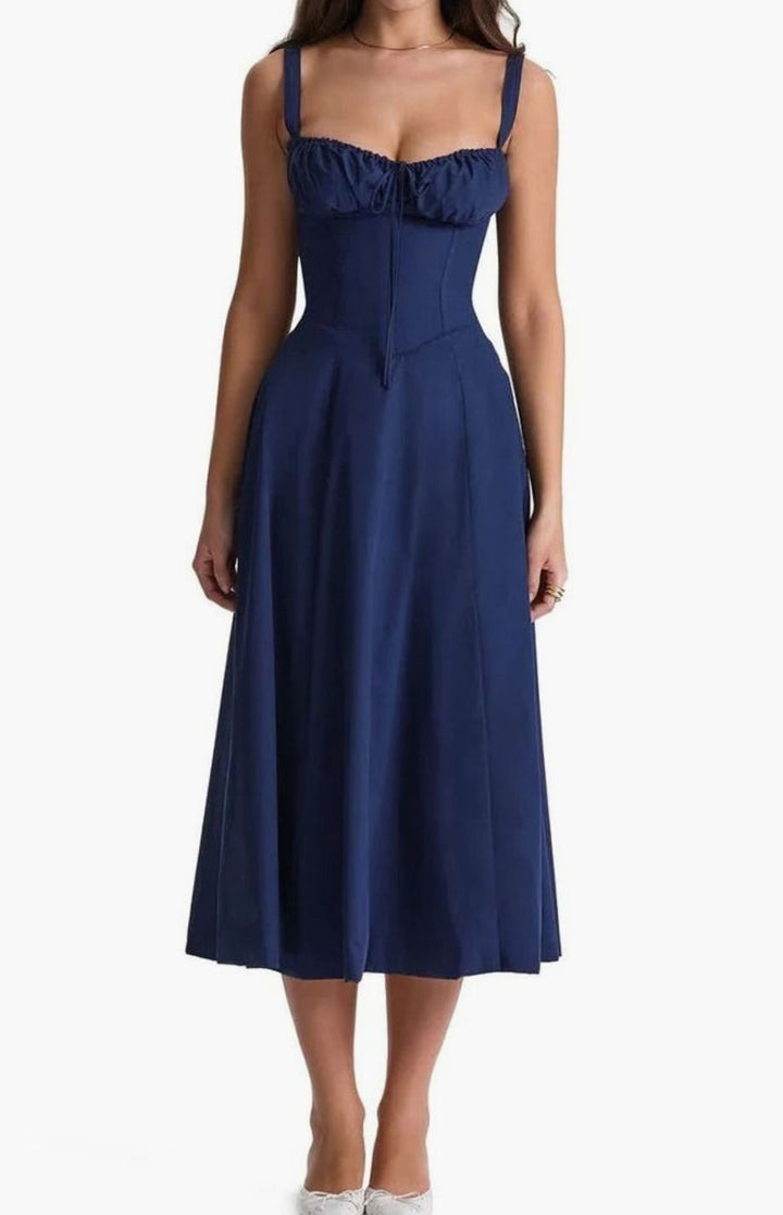 Women's Floral Bustier Midi Sundress Side Slit Flared Skirt