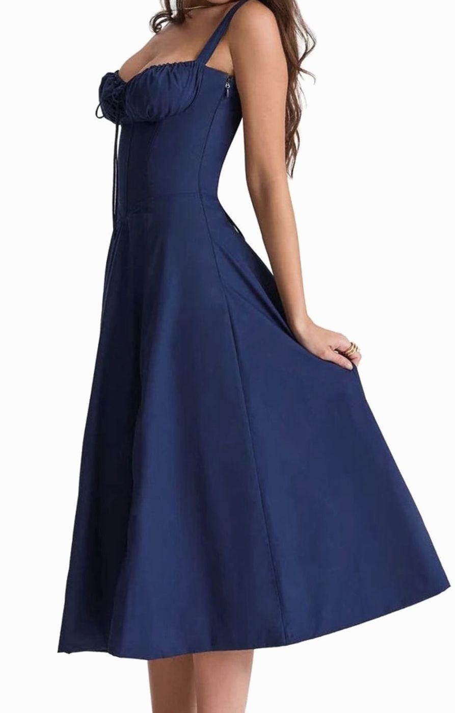 Women's Floral Bustier Midi Sundress Side Slit Flared Skirt