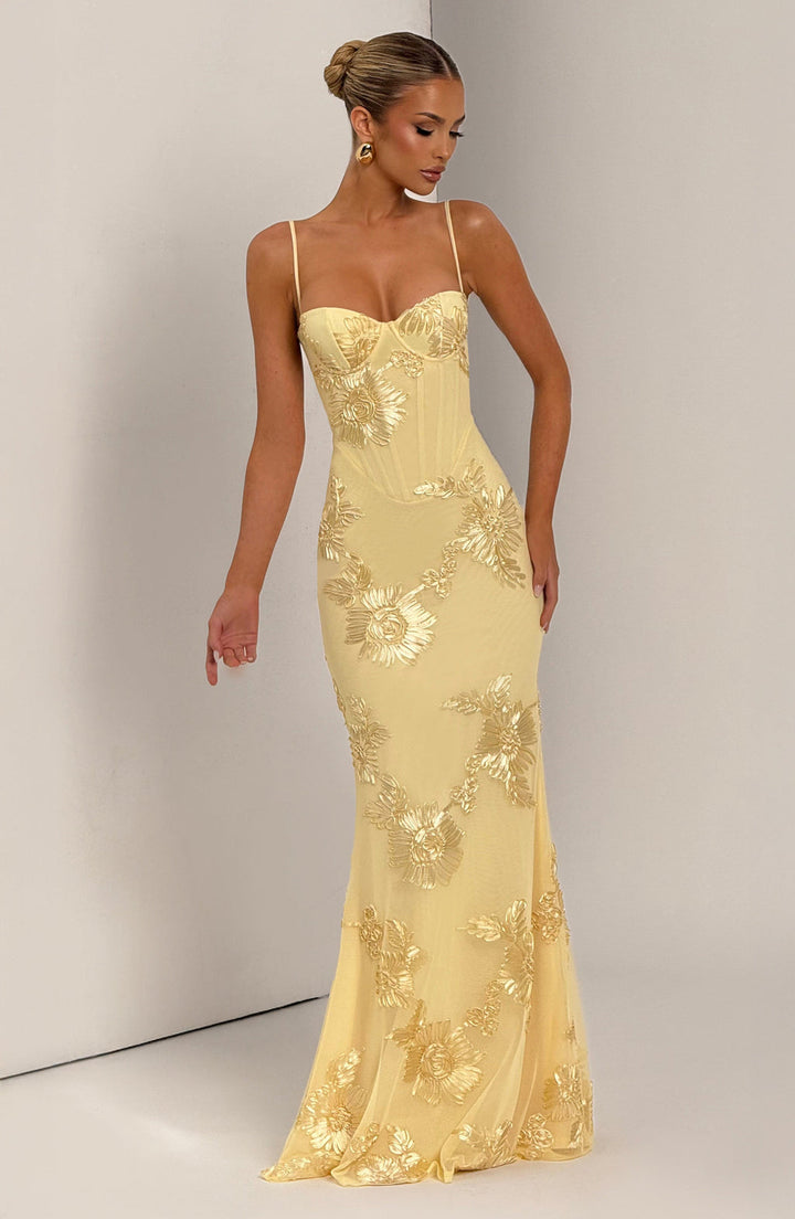 Jasmine | Women's Floral Embroidered Maxi Wedding Guest Dress Luvy Boutique
