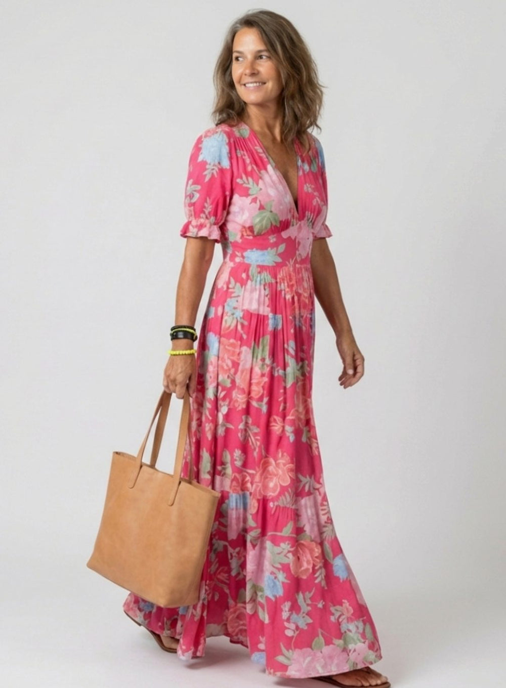 Women's Floral Flutter-Sleeve V-Neck Spring Dress